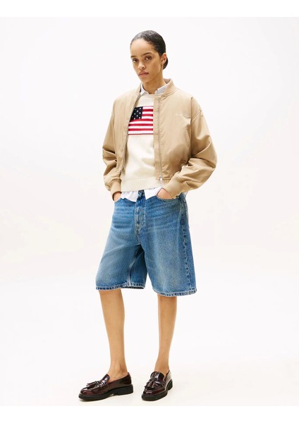 Kadın Naylon Normal Kesim Kısa Bej Bomber Ceket WW0WW45634AEH