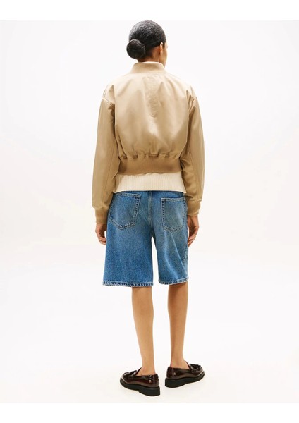 Kadın Naylon Normal Kesim Kısa Bej Bomber Ceket WW0WW45634AEH fiyatları