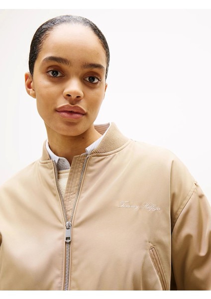 Kadın Naylon Normal Kesim Kısa Bej Bomber Ceket WW0WW45634AEH fırsatları