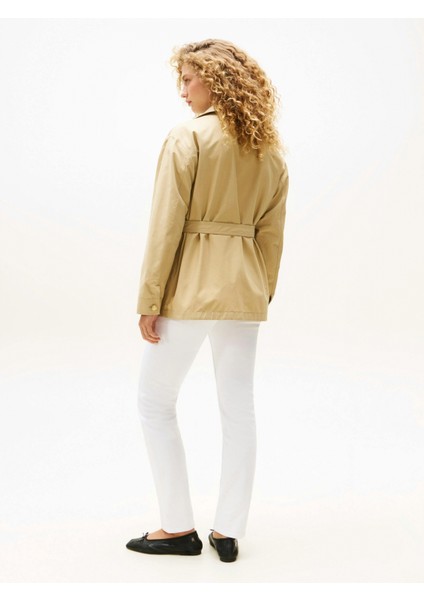 Kadın Pamuklu Naylon Normal Kesim Bej Safari Ceket WW0WW45620AEX fiyatları
