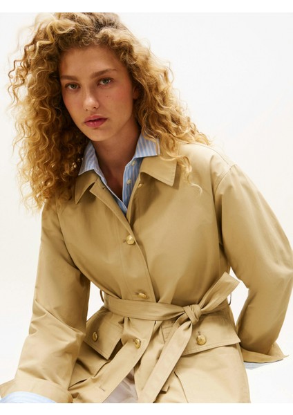 Kadın Pamuklu Naylon Normal Kesim Bej Safari Ceket WW0WW45620AEX fırsatları