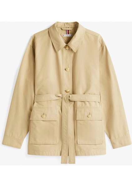 Kadın Pamuklu Naylon Normal Kesim Bej Safari Ceket WW0WW45620AEX indirimleri
