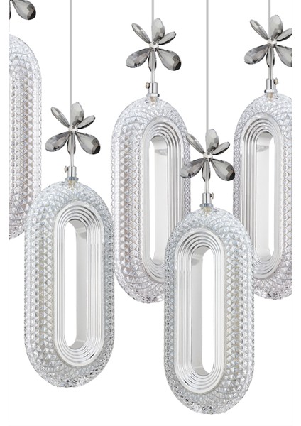 Istanbul Avize Alfa 5'li Sıralı Gümüş Yemek Masası Kumandalı 3 Renk Kristal Taşlı Avize fiyatları