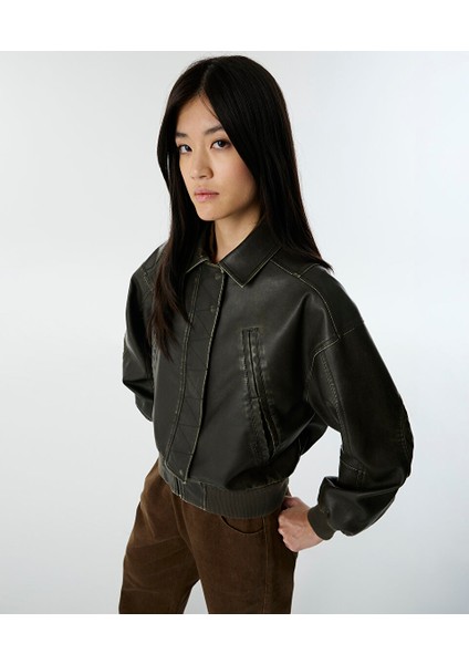 Deri Görünümlü Bomber Mont TW6250012028074