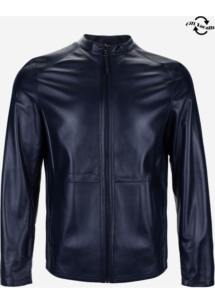 Erkek Hakiki Deri Lacivert Deri Mont 1000 032 Erk Derımont Y25 Lacı Dokme