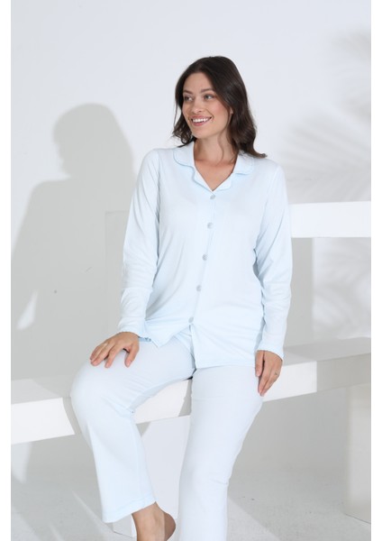 Bambu Uzun Kol Boydan Düğmeli Hamile Lohusa Pijama Takımı 30206-30207 modelleri
