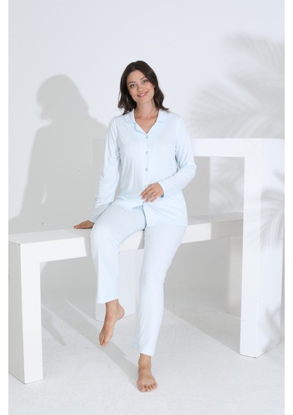 Bambu Uzun Kol Boydan Düğmeli Hamile Lohusa Pijama Takımı 30206-30207 indirimleri