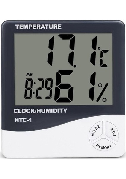 Beyaz Dijital Masaüstü Sıcaklık ve Nem Ölçer Saat 9X8X2MM