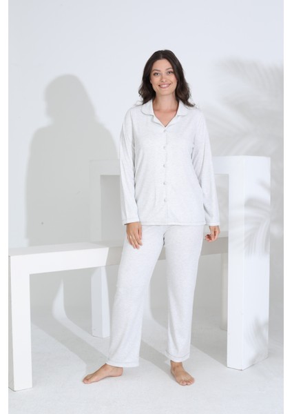 Bambu Uzun Kol Boydan Düğmeli Hamile Lohusa Pijama Takımı 30206-30207