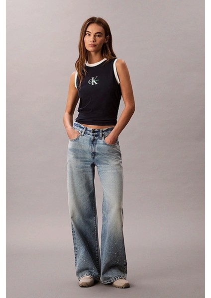 Kadın Ck Logolu Kolsuz Mavi T-Shirt LV047C852G-CEF