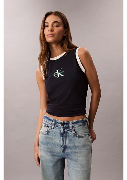 Kadın Ck Logolu Kolsuz Mavi T-Shirt LV047C852G-CEF modelleri