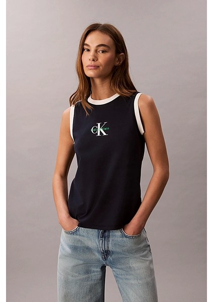 Kadın Ck Logolu Kolsuz Mavi T-Shirt LV047C852G-CEF fırsatları