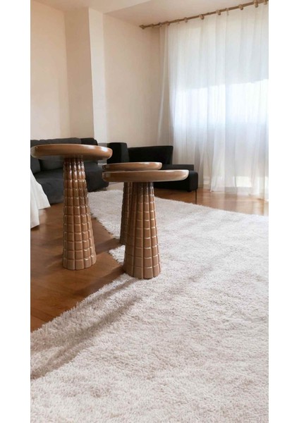 Dekoratif Ahşap Mantar Sehpa Seti 3'lü – Kahverengi Yan Sehpa fiyatları