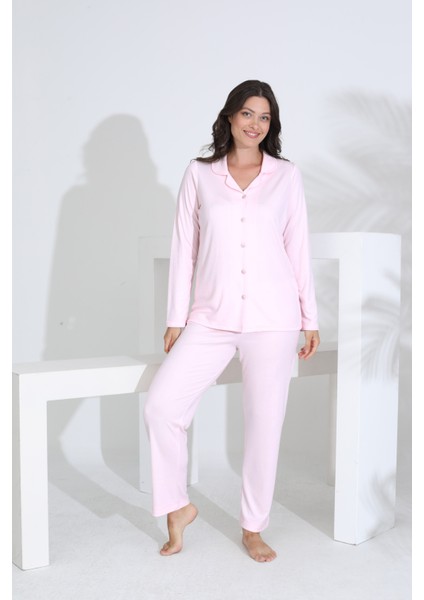 Bambu Uzun Kol Boydan Düğmeli Hamile Lohusa Pijama Takımı 30206-30207