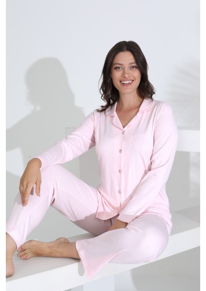 Bambu Uzun Kol Boydan Düğmeli Hamile Lohusa Pijama Takımı 30206-30207 modelleri