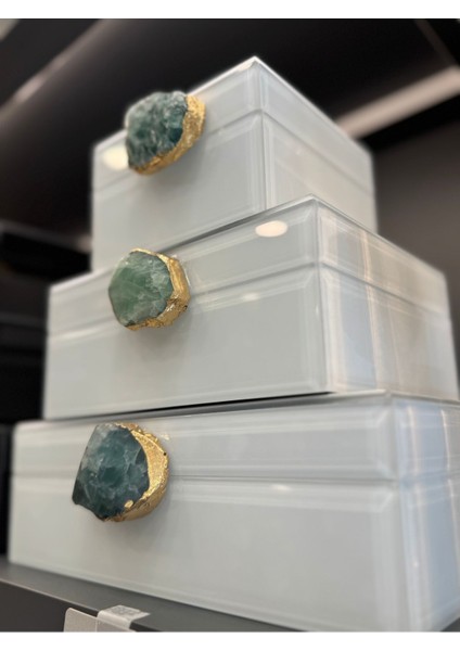 Doğal Taşlı Cam Kaplama Üçlü Aksesuar Kutusu, 24X17CM, 18X15CM, 12X12CM, Şık ve Kullanışlı fiyatları