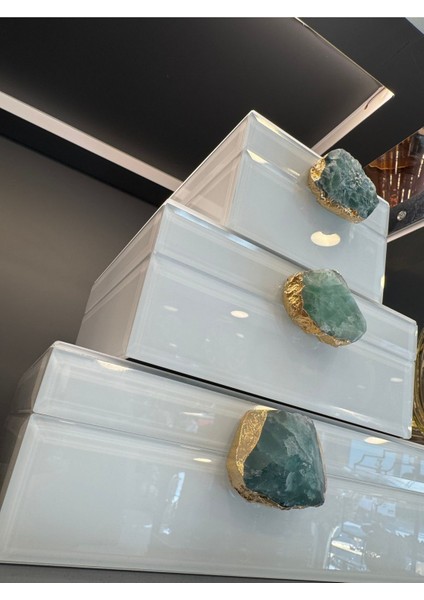 Doğal Taşlı Cam Kaplama Üçlü Aksesuar Kutusu, 24X17CM, 18X15CM, 12X12CM, Şık ve Kullanışlı fırsatları