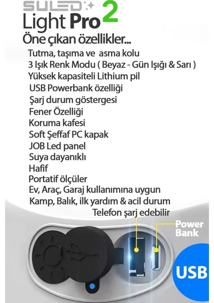 Light Pro2 Işıldak Profesyonel Kamp Lambası ve Fener Şarjlı USB Powerbank Özellikli fiyatları