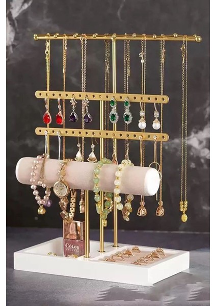 Altın Renk Üç Katlı Saat ve Takı Standı, Şık ve Çok Katlı Tasarım fiyatları