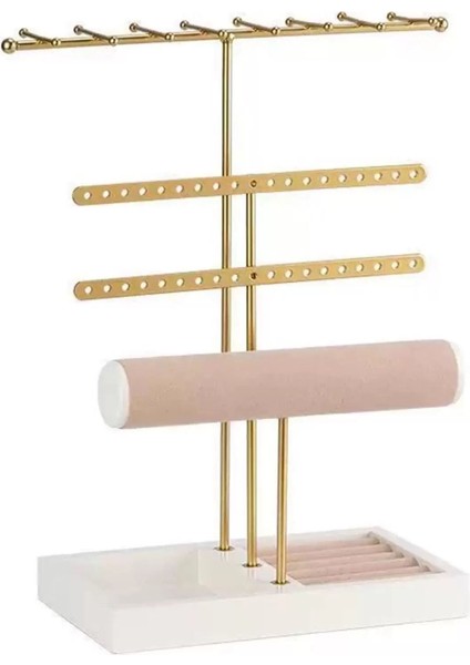 Altın Renk Üç Katlı Saat ve Takı Standı, Şık ve Çok Katlı Tasarım modelleri