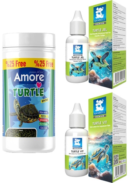 Turtle Green Sticks 125ML Yem, Kaplumbağa Vitamini, Kabuk Jel Bakım 50CC