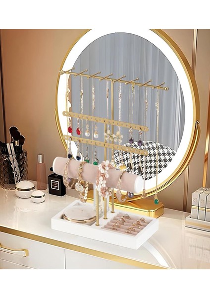 Altın Renk Üç Katlı Saat ve Takı Standı, Şık ve Çok Katlı Tasarım indirimleri