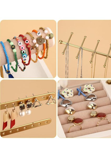 Altın Renk Üç Katlı Saat ve Takı Standı, Şık ve Çok Katlı Tasarım