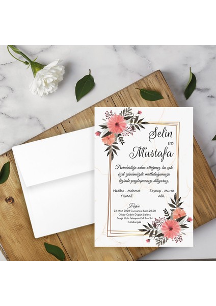 Beyaz Zarflı Davetiye Düğün - Nişan - Kına - Nikah (1000ADET)