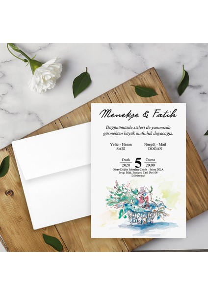 Beyaz Zarflı Davetiye Düğün - Nişan - Kına - Nikah (1000ADET)