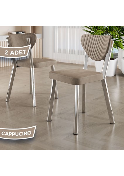 Arfe Serisi 2 Adet Cappucino Mutfak Sandalyesi Krom Kaplama Metal Ayak 1. Sınıf Babyface Kumaş
