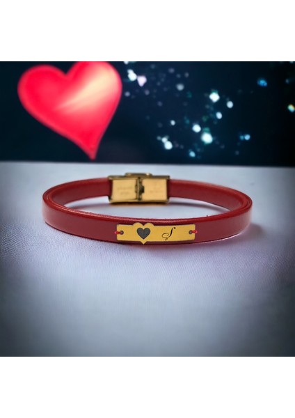 14 Ayar Plakalı Altın Ş Harfine Özel Hakiki Bordo Derili Kalp Motifli Hediye BILEKLIK-566HARF fiyatları