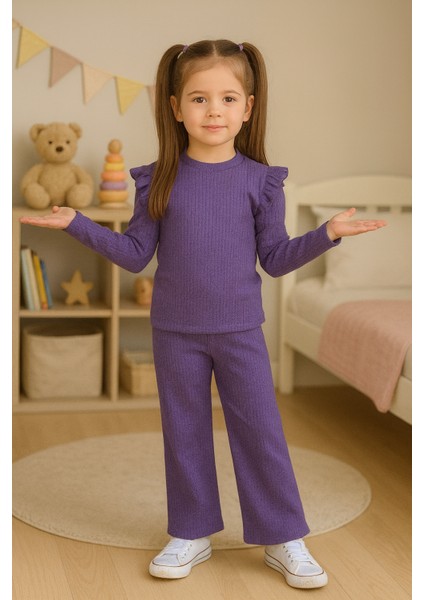 Kız Çocuk Kolları Fırfırlı Alt Üst Takım