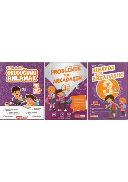 Kırmızı Beyaz 3. Sınıf Okuduğunu Anlamak+Problemde Yol Arkadaşım+Sınavda Yol Arkadaşım (3 Kitap)