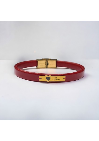14 Ayar Altın Plakalı Buse Ismine Özel Hakiki Bordo Derili Kalp Motifli Hediye BILEKLIK-566ISIM fiyatları