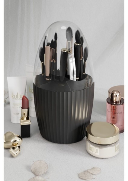 7 Bölmeli Siyah Beyaz Makyaj Fırçası ve Kozmetik Organizer, Şeffaf Kapaklı, 2'li Set fiyatları
