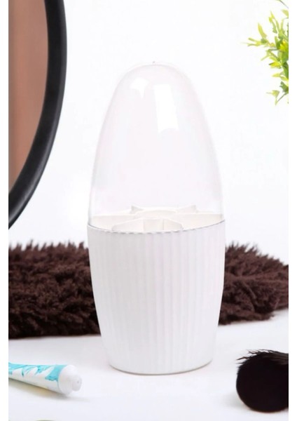 7 Bölmeli Siyah Beyaz Makyaj Fırçası ve Kozmetik Organizer, Şeffaf Kapaklı, 2'li Set