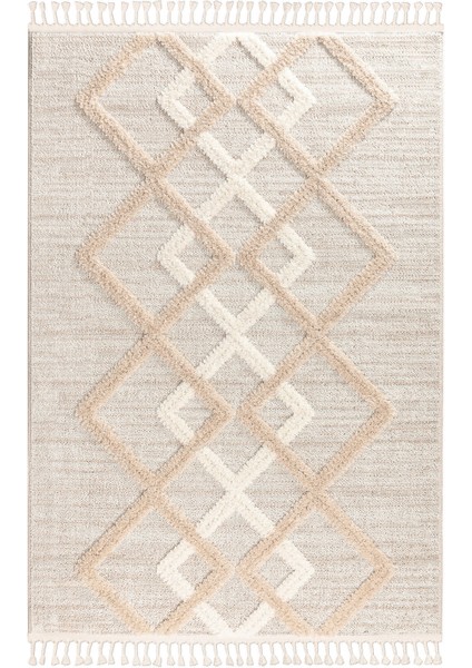 Mılan Krem Bej Yumuşak Bukleli ve Havlı Iskandinav Makine Dokuma Halı Oturma Odası Salon Mutfak Antre