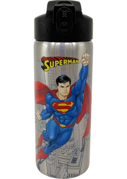 600ML Superman Lisanslı Pipetli Kilitlenebilir Kapak Paslanmaz Çelik Termos Matara