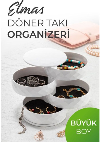 4 Katlı Dönebilen Silindir Takı Organizeri Beyaz Veya Gri Renkli