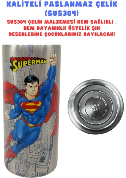 600ML Superman Lisanslı Pipetli Kilitlenebilir Kapak Paslanmaz Çelik Termos Matara fırsatları