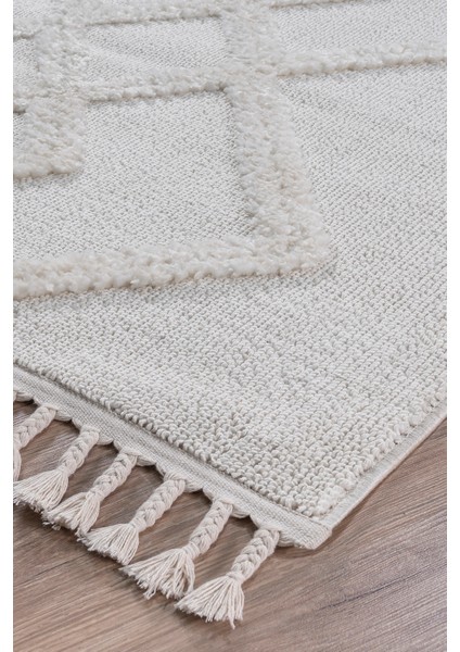 Mılan Krem Yumuşak Bukleli ve Havlı Iskandinav Makine Dokuma Halı Oturma Odası Salon Mutfak Antre