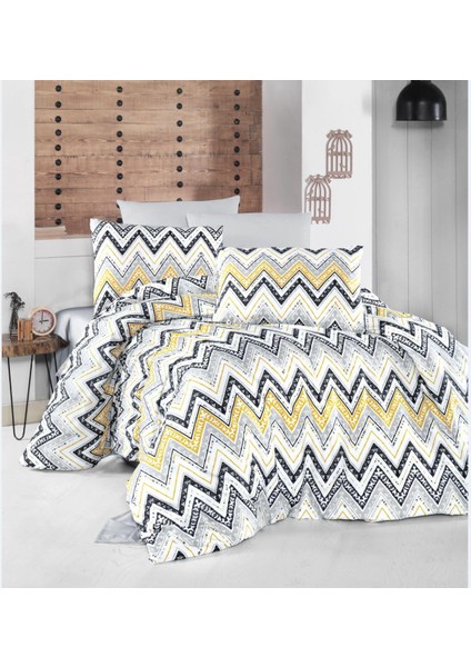 Çarşafı Lastikli Çift Kişilik Nevresim Takımı-Verona Sarı Gri