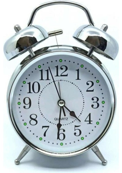 Beyaz Klasik Pilli Masa Saati, Nostaljik Dekoratif Çalar Saat 17 cm