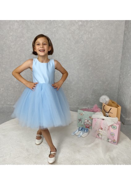 Kız Çocuk Abiye Elbise Ada, Bebe Mavi Model ,tütü Elbise