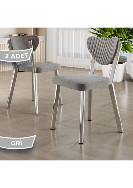 Arfe Serisi 2 Adet Gri Mutfak Sandalyesi Krom Kaplama Metal Ayak 1. Sınıf Babyface Kumaş