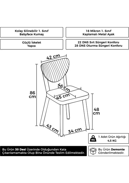 Arfe Serisi 2 Adet Gri Mutfak Sandalyesi Krom Kaplama Metal Ayak 1. Sınıf Babyface Kumaş fiyatları