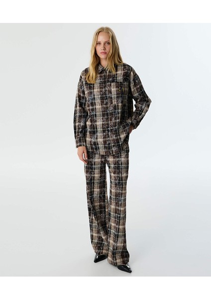 Hotfıx Baskılı Ekose Desen Pantolon TW6250003102074