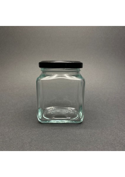 250 cc Kare Cam Kavanoz, Siyah Kapak, 250 Ml, Köşeli, 60 Adet