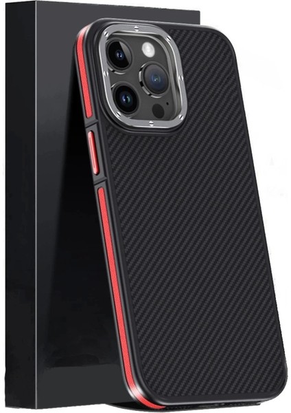 iPhone 15 Pro Max Kılıf Aramid 600D Kevlar Karbon Fiber Magsafe Kapak - Kırmızı fiyatları