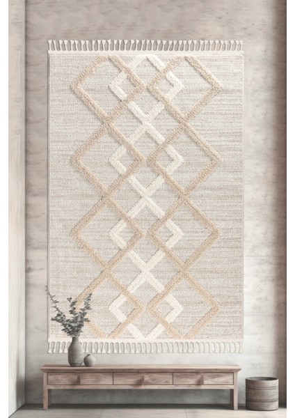 Mılan Krem Bej Yumuşak Bukleli ve Havlı Iskandinav Makine Dokuma Halı Oturma Odası Salon Mutfak Antre modelleri